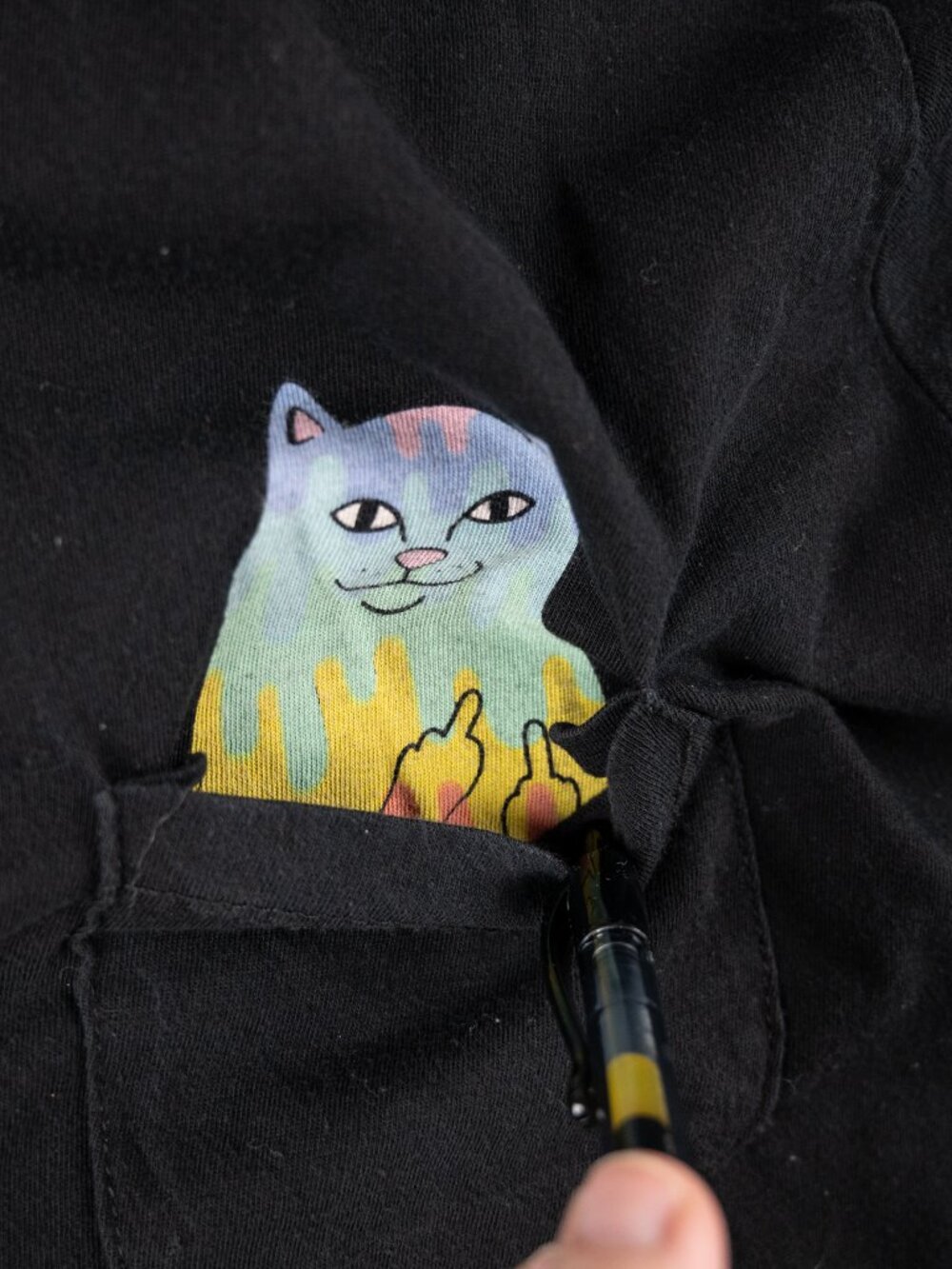 RIPNDIP Rainbow Lord Nermal Pocket Tee Black Shirt Medium Cat Middle Finger